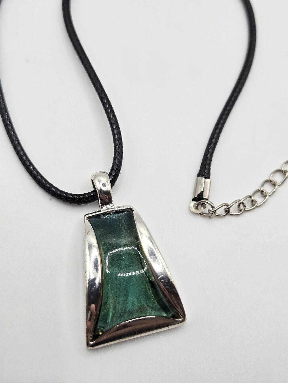 Grunge Boho Y2k Necklace Green Glitter Pendant 19" Black Cord Vintage 90s